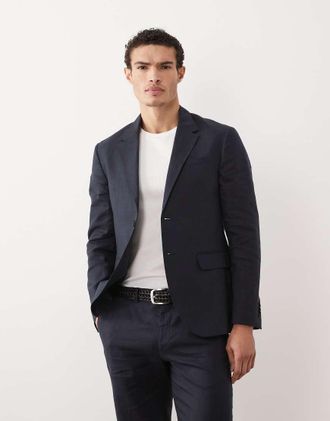 Jack & Jones Premium - Giacca da abito slim in puro lino blu navy in coordinato