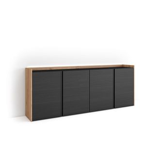 Skraut Home Skraut Home - Aparador Para Sal&oacute;n, Gran Capacidad De Almacenaje, 207x35x80cm, 4 Puertas, Led, Estilo Moderno, Negro Y Roble