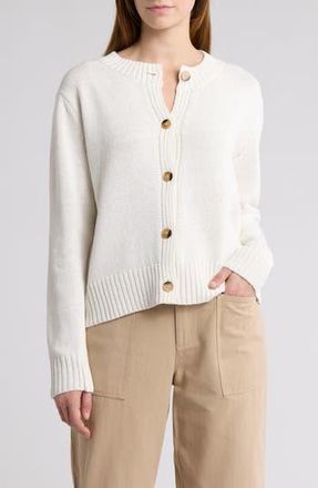 Elodie Crewneck Button Front Cardigan in White at Nordstrom Rack, Size X-Small