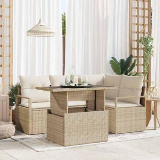 vidaXL Vidaxl - Conjunto De Sof&aacute; De Jard&iacute;n 5 Pcs Beige Y Crema 100 X 55 X 73 Cm