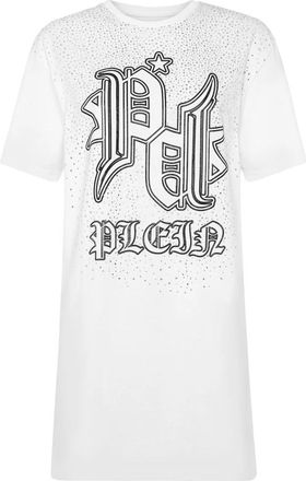 Philipp Plein T-Shirt Jurk Kort - Dames - Korte kleedjes - Wit - S - Katoen - Kleedjes