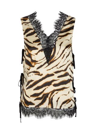 Ganni Printed Lace-trim Satin top - White - 34 (UK6 / XS)