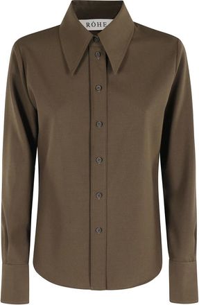 Róhe Overhemden, Dames, Groen, S, Wol, Getailleerd wollen overhemd