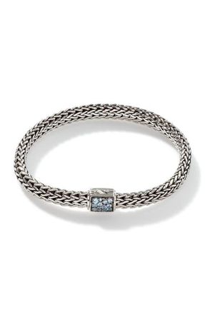 John Hardy Reversible Icon Bracelet, Sterling Silver, Pav&eacute;, 6.5mm in Black Sapphire/Blue Topaz at Nordstrom, Size Medium
