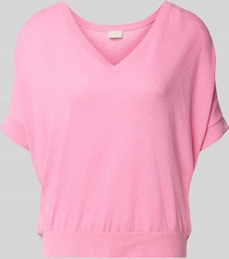 Milano Milano Italy Strickshirt aus Baumwoll-Leinen-Mix mit V-Ausschnitt in Pink, Gr&ouml;&szlig;e XS