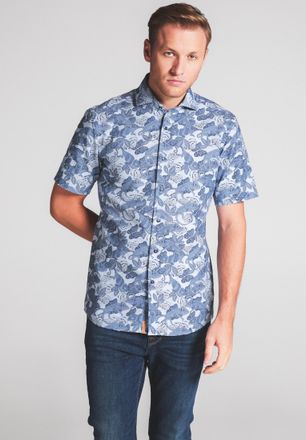 Eterna Kurzarmhemd ETERNA SLIM FIT, Herren, Gr. S, US-Gr&ouml;ssen, blau, 70% cotton, 30% Lyocell, schmal, Hemden Kurzarmhemd, EASY IRON (b&uuml;gelleicht)