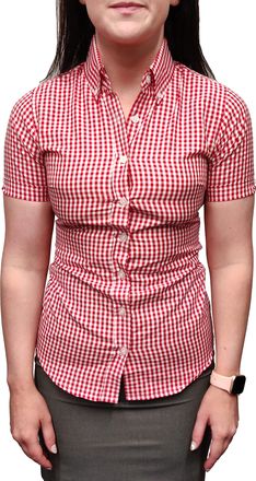Relco Retro Red Gingham Ladies Button Down Short Sleeved Shirts (20)