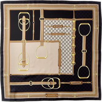 Gucci Horsebit & GG Print Silk Scarf