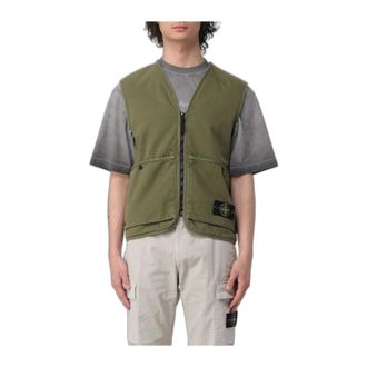 Stone Island Gilet in Panama di Cotone - - Jackets - Uomo - Verde - M