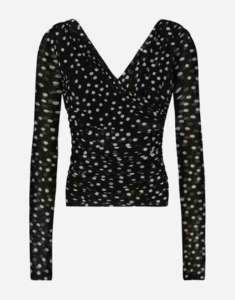 Dolce & Gabbana Polka-dot Tulle Top With Wrap-front Neckline - Woman Shirts And Tops Print 36