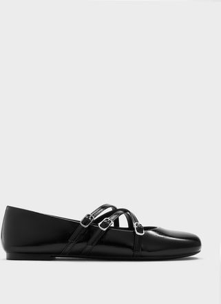 Charles & Keith Patent Triple-Strap Crossover Mary Jane Flats