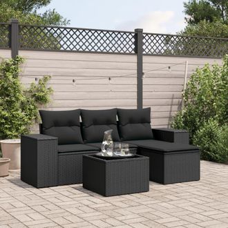 vidaXL Vidaxl - Set De Muebles De Jard&iacute;n 5 Pzas Y Cojines Rat&aacute;n Sint&eacute;tico Negro