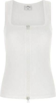 Courr&egrave;ges Tops, Dames, Wit, M, Katoen, Ribbed Knit Zip-Up Tank Top