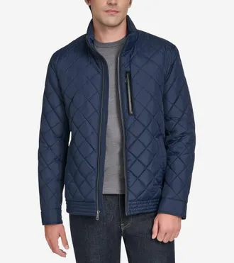 Cole Haan Mens Modern Quilted Bomber Jacket - Blue Size Medium