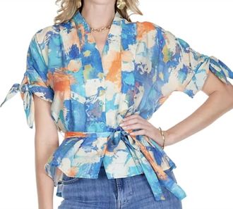 Jade Yoga Pleated Tie Sleeve Blouse In Sunscape