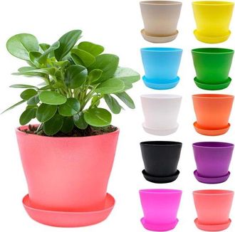 OEM 11 Macetas Peque&ntilde;as De Colores Con Platillos - 10 Cm, 11 Colores, Mini Macetas Decorativas, De Pl&aacute;stico Para Uso Interior Y Exterior