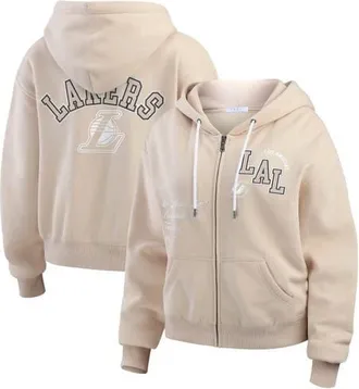 WEAR by Erin Andrews Womens WEAR by Erin Andrews Cream Los Angeles Lakers Plus Size Tonal Felt Patch Full-Zip Hoodie at Nordstrom, Size 3X