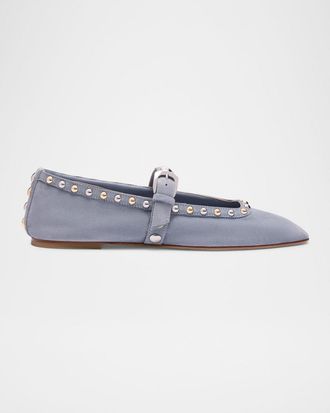 Stuart Weitzman Perry Studded Suede Mary Jane Ballerina Flats