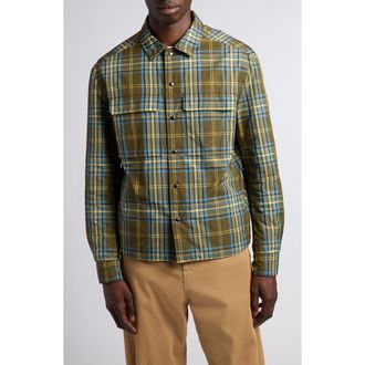Moncler Plaid Nylon Snap-Up Shirt in Green at Nordstrom, Size Xxx-Large
