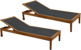 Miliboo Set De 2 Tumbonas Gris Oscuro Y Madera Maciza Naveen