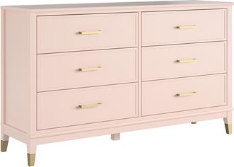 CosmoLiving by Cosmopolitan C&oacute;moda con 6 cajones en efecto de madera rosa