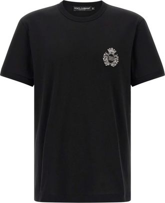 Dolce & Gabbana Katoenen T-shirt met heraldische patch - Heren - T-shirts - Zwart - S - Katoen - Tops