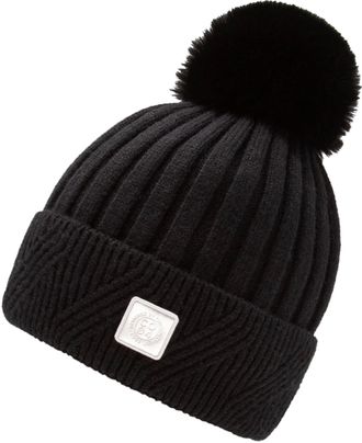 Chillouts Bommelm&uuml;tze CHILLOUTS, Damen, schwarz, Feinstrick, Baumwollmischung, unifarben, M&uuml;tzen Bommelm&uuml;tze, elastisch, Formbest&auml;ndig, gef&uuml;ttert, mit breitem U