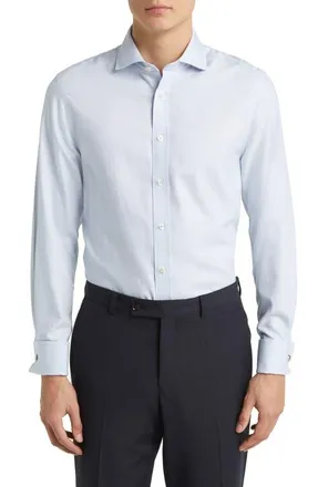 CHARLES TYRWHITT Non-Iron Clifton Weave Cutaway Slim Fit Shirt Double Cuff in Light Blue at Nordstrom, Size 16