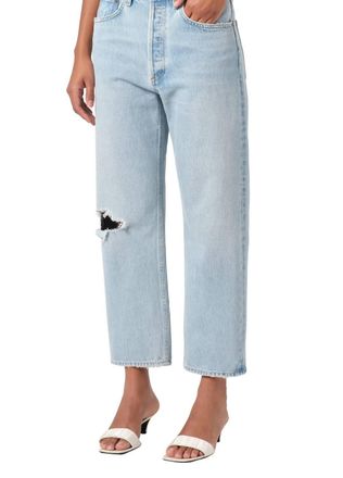 A Gold E Mid Rise Crop Relaxed Straight Leg Jeans In Segment