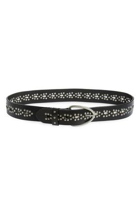 Free People Preston Stud Leather Belt in Black at Nordstrom, Size X-Small
