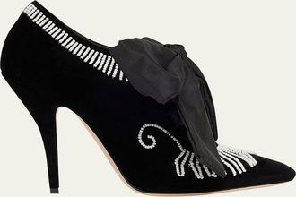 Valentino Garavani Rockoco Beaded Lace-Up Velvet Pumps