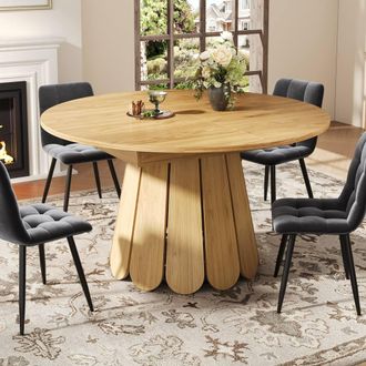 Merax Extendable Round Wood Effect Dining Table in Light Brown