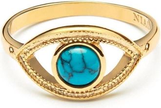 Nialaya Skyfall Evil Eye ring - women - Turquoise/Gold Plated Steel - 4