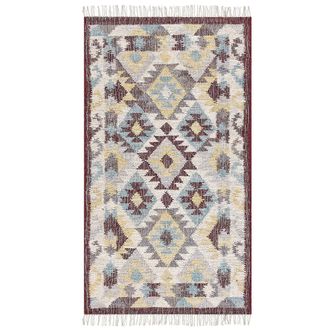Beliani Beliani - Alfombra De Yute Beige Rojo Azul 80 X 150 Cm Hecho A Mano Borlas Fener
