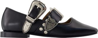 Toga Archives Zwarte leren ballerina - Noir stijl - Dames - Ballerinas - Zwart - 36 EU - Leer - Schoenen