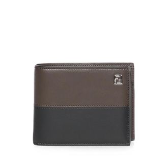 Fendi FF Double Two-tone Black And Ebony Leather Bi-fold Coin Wallet