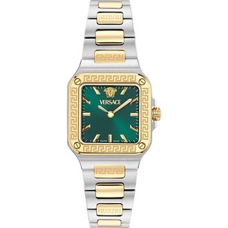 Versace Greca Edge Two-Tone Bracelet Watch, 30mm x 30mm in Green/Two Tone at Nordstrom