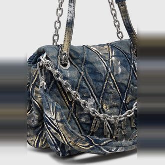 Diesel Charm-D - Shoulder bag in metallic-foil denim - Shoulder Bags - Woman - Blue