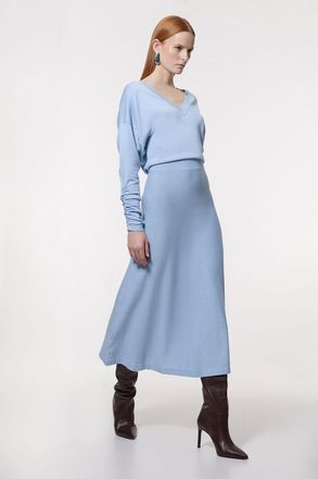 Karen Millen Womens Viscose Blend V Neck Knit Midi Dress - Pale Blue - Size X-Small