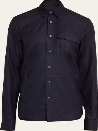 Kiton Mens Textured Cashmere and Wool Snap-Front Overshirt