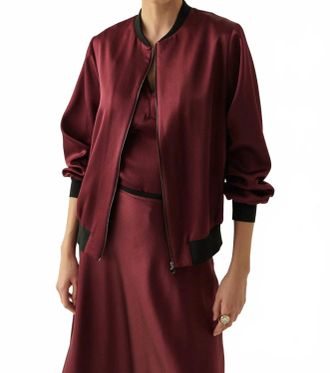 Exquise Lacey Bomber Jacket In Maroon