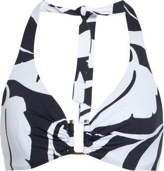 Max Mara Avena Beachwear Print Halter Bikini Top in White at Nordstrom, Size X-Small