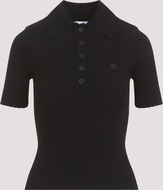 Courr&egrave;ges Womens Black Viscose Blend Polo Shirt - Size X-Small