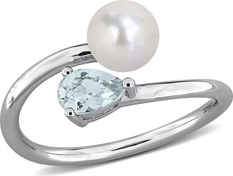 Delmar Cultured Pearl & Aquamarine Crossover Ring in Blue at Nordstrom Rack, Size 7