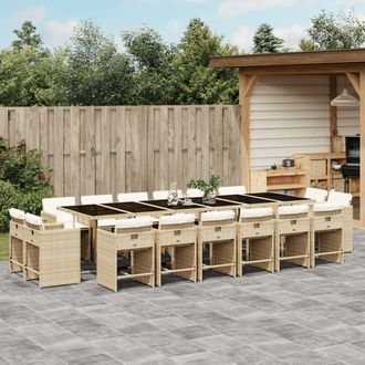 vidaXL Set Comedor De Jard&iacute;n 17 Pzas Con Cojines Rat&aacute;n Sint&eacute;tico Beige Vidaxl