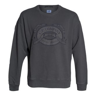 C.P. Company Sweatshirts, male, Gray, Size: 2XL Diagonal Fleece Boxy Logo Crewneck