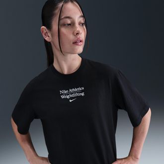 Nike Womens Weightlifting Boxy T-Shirt in Black | APS535NAWL-BLK