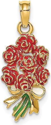 Diamond2Deal 14k Yellow Gold Enameled Bouquet of Red Roses