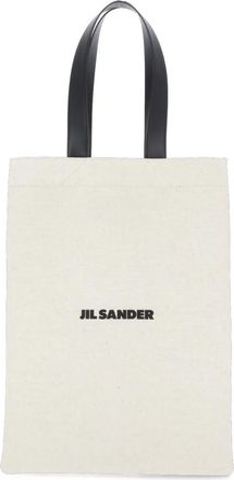Jil Sander Leren Shopper met Contrasterend Logo - Dames - Shoppers - Beige - ONE Size - Leer - Tassen