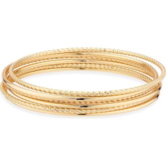 Nordstrom Set of 5 Mixed Texture Bangle Bracelets in Gold at Nordstrom Rack